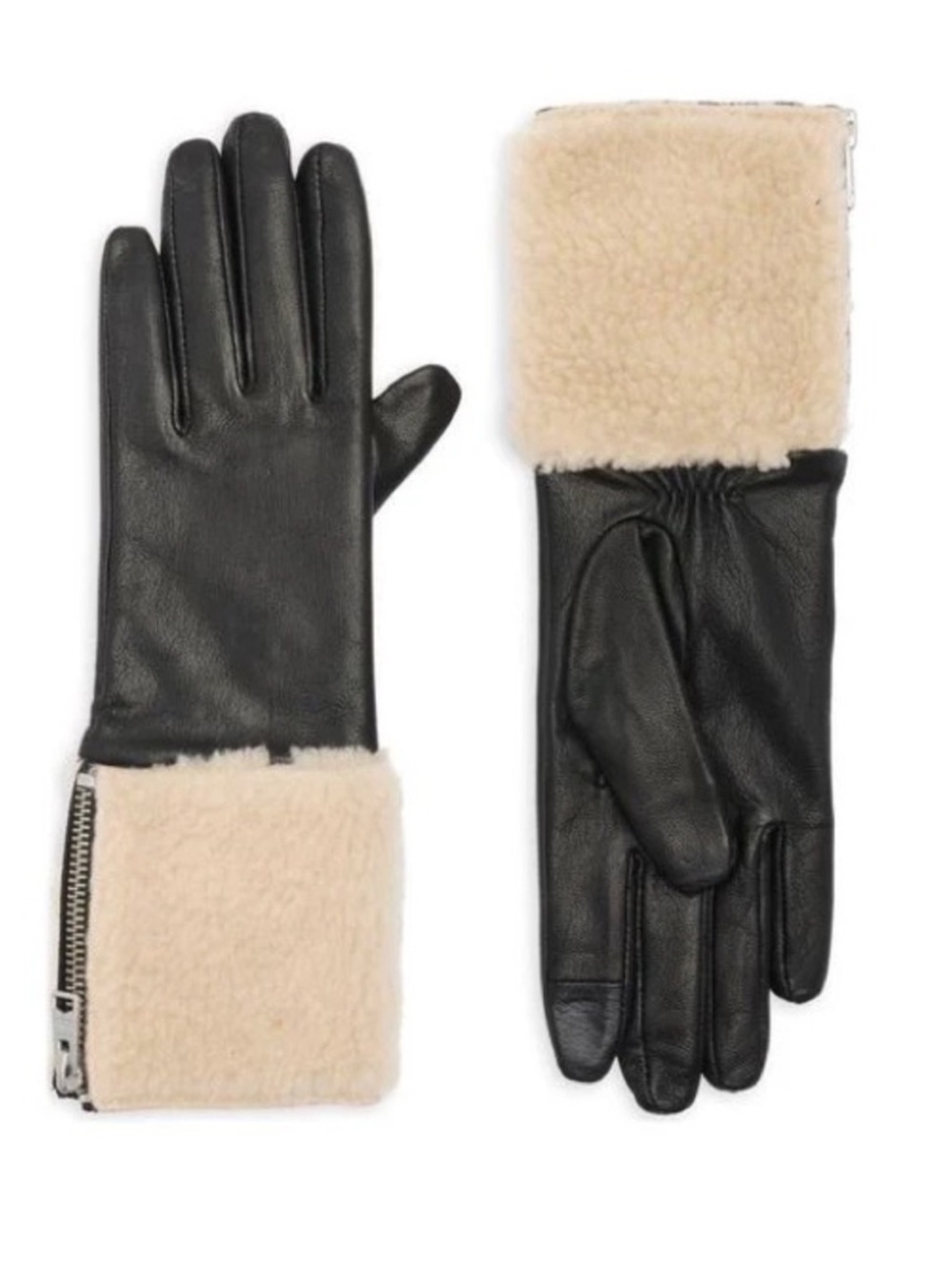 NWOT All Saints Leather & Faux Shearling Zippered Gloves